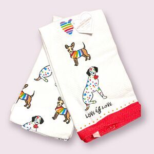 2 Kitchen Towels Envogue Dogs Dalmation Spotted Rainbow Stripes Valentines